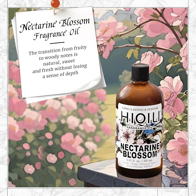 HIQILI Nectarine Blossom Fragrance Oil for Perfume, Candle & Soap Making | Perfect for Diffuser Home, Car, Yoga & SPA, Add to Body Lotion, Dryer Balls - 5.07 Fl Oz / 150 ML