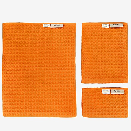 Luxury Organic Japanese Cotton Waffle Bath Towel | Thick, Absorbent, Quick Dry Bathroom Towels for Shower, Sauna, Onsen| Hotel & Spa Quality, Gift-Ready (Coral Orange, Bath Sheet Set (3-Piece))