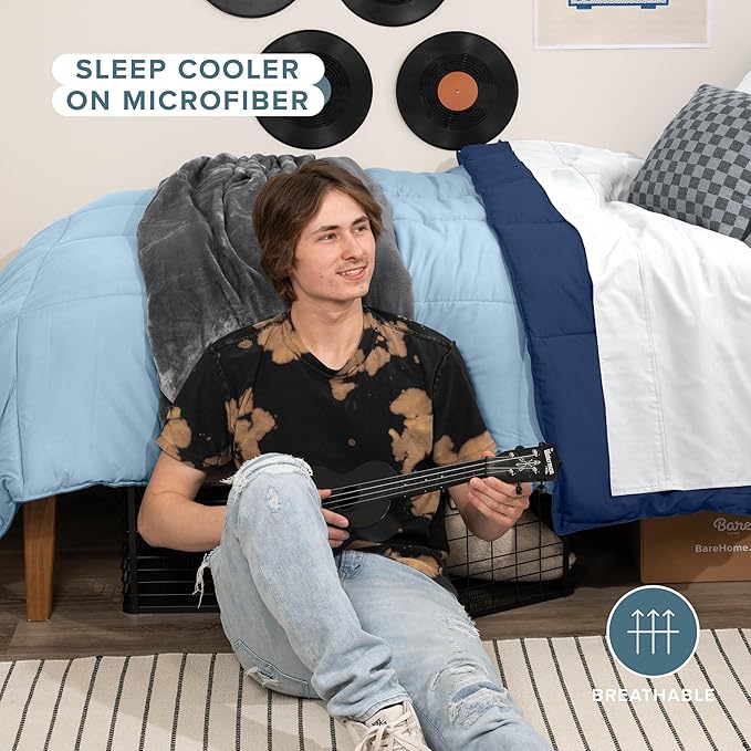Bare Home Twin/Twin Extra Long Comforter - Reversible Colors - Goose Down Alternative - Ultra-Soft - Premium 1800 Series - All Season Warmth - Bedding Comforter (Twin/Twin XL, Dark Blue/Light Blue)