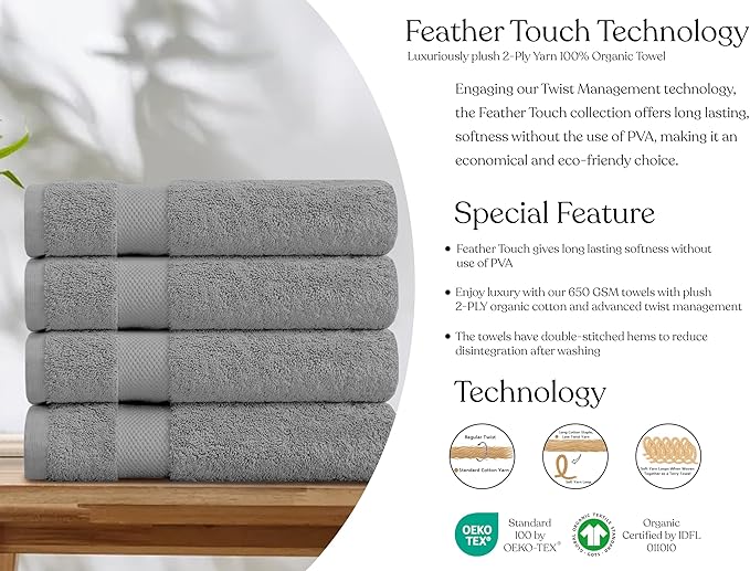 100% Organic Cotton Towels 650 GSM Plush Feather Touch Quick Dry Bath Sheet, Pack of 2 GOTS Certified, Oeko-Tex Green Certified, Organic Cotton Bath Sheet, 36"X70"