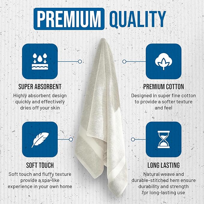 TOWELTIQUE- Organic Cotton Plush Bath Towels Pack of 6 GOTS & Oeko- TEX Certified | Premium Soft, Absorbent & Quick-Drying Towels for Bathroom, Gym, Spa & Hotel Use – Taupe