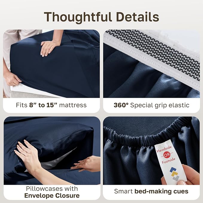 California Design Den Certified 100% Egyptian Cotton Sheets Full Size Bed Set - Soft Sateen, Deep Pockets, Full Size Sheets Set, Durable Bedding - Dark Denim Blue