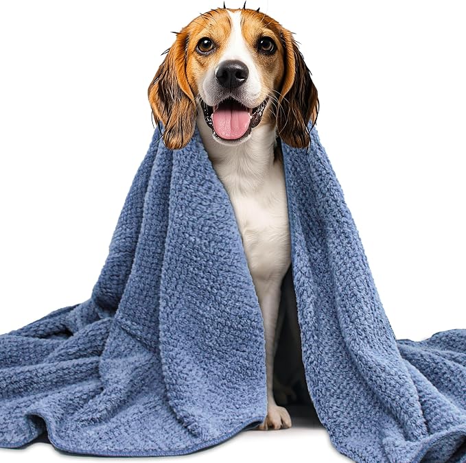 NVNAN Microfiber Dog Towel for Drying Dogs, 40 x 24 Inch Super Absorbent Pet Bath Towel, Soft Quick-Drying Grooming Towel for Small & Large Dogs, Cats, Puppies, Blue