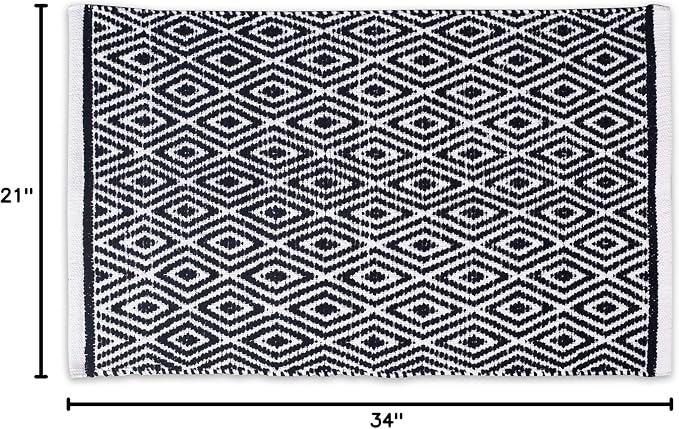 Chenille Cotton Diamond Rug 21x34 Inches - Navy, Reversible Small Soft Washable Front Door Mat Ideal for Kitchen, Entryway, Bathroom | Blue Farmhouse Boho Accent Indoor Throw Rugs for Patio