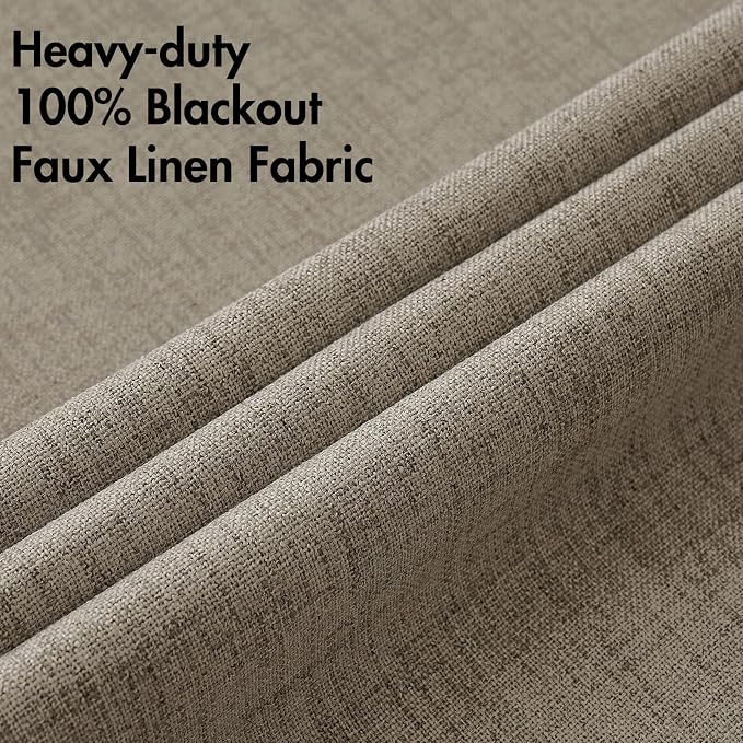MIULEE 100% Blackout Linen Textured Curtains for Bedroom Solid Thermal Insulated Faux Linen Grommet Room Darkening Curtains & Drapes Luxury Decor for Living Room 52 x 96 Inch (2 Panels)