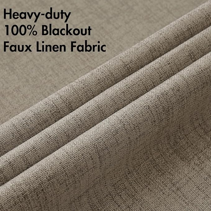 MIULEE 100% Blackout Linen Textured Curtains for Bedroom Solid Thermal Insulated Faux Linen Grommet Room Darkening Curtains & Drapes Luxury Decor for Living Room 52 x 108 Inch (2 Panels)