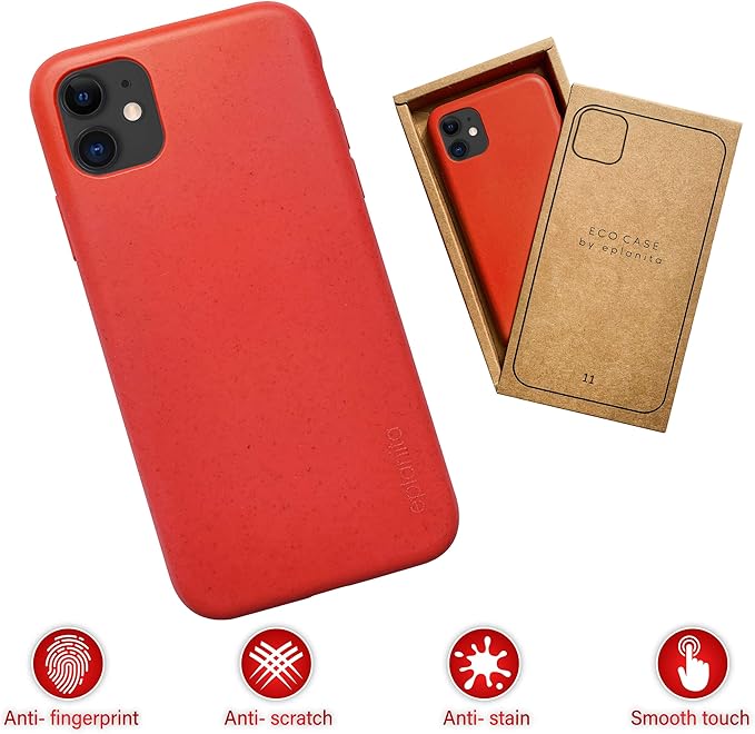 eplanita Eco Mobile Phone Case Compatible with iPhone 11, Plant Fiber, Drop Protection Cover, Durable and Sustainable (for iPhone 11, Red)