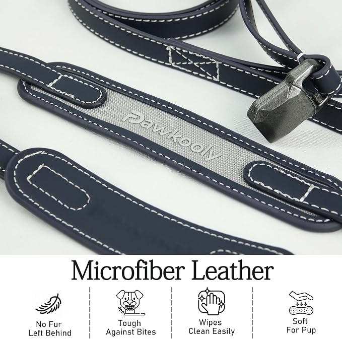 MagEase Dog Collar with 4FT Leash | Adjustable | Anti-Wrinkle, Bite & Stain-Resistant Leather | Soft & Skin-Friendly | 450LB Escape-Proof Magnetic Buckle (Navy Blue, Large)