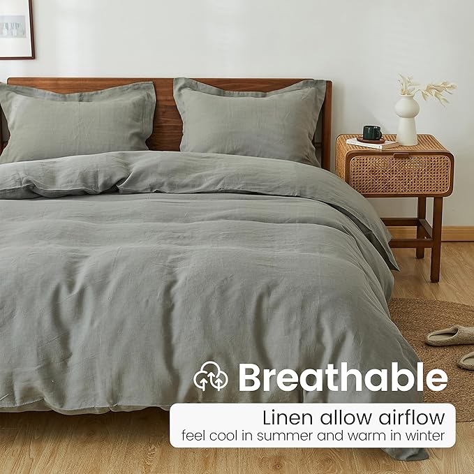 100% French Linen Pillow Shams Basic Style - Pack of 2 - Washed Solid Color Natural Flax Soft Breathable - Ultimate Gray, 20'' x 36''