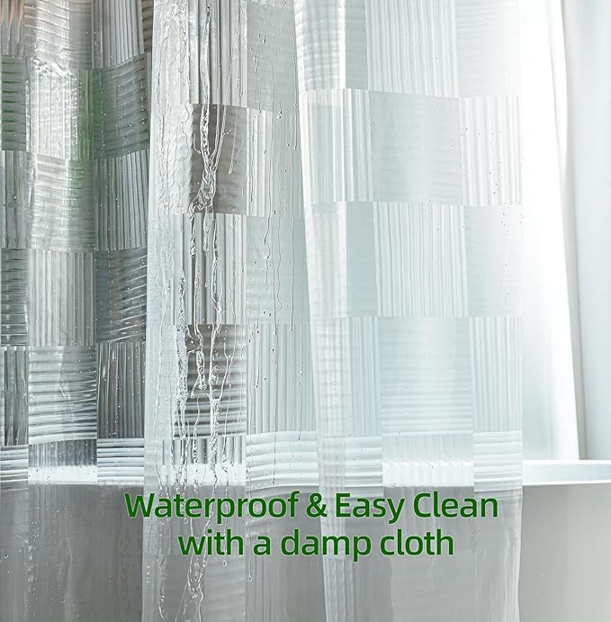 Clear Shower Curtain Liner with Design, 100% EVA Vinyl Heavy Duty Textured Transparent Waterproof Shower Curtains for Bathroom with 3 Large Magnets, Geometric 3D Pattern, 72 x 72 inch