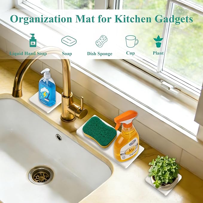 Water Absorbing Stone Tray, 3PCS Fast Drying Stone Sink Tray, Stones Soap Trays, Water Absorbent Diatomite Trays, Diatomite Coasters for Kitchen Sink Bathroom Counter, Hand Soap Dish & Holders