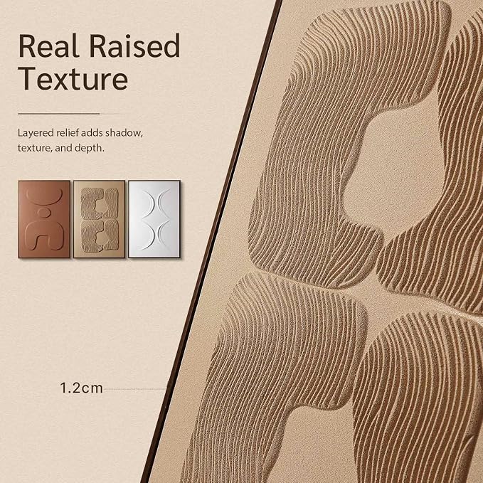 3D Textured Wall Art for Living Room, Set of 3 Wabi Sabi Abstract Sandstone Artwork with Solid Catalpa Wood Frame, Minimalist Triptych Pictures for Hallway Entryway, Ochre Earth & Terracotta Harmony, 24x36 In