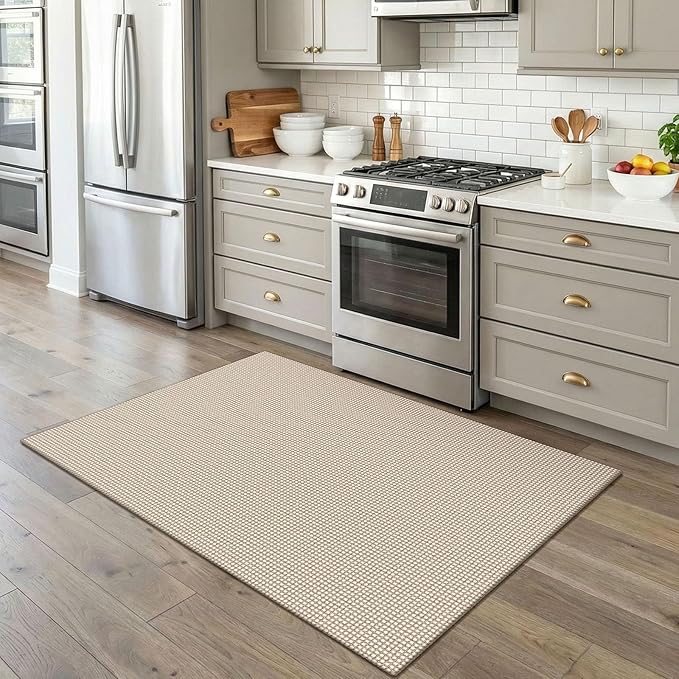EARTHALL Woven Area Rug 4x5 Ft Washable Rugs for Entryway Non Slip Braided Throw Rugs Bedroom Carpet Cotton Entry Rug Cotton Floor Carpets for Bedroom Dining Room Living Room, Beige/Ivory