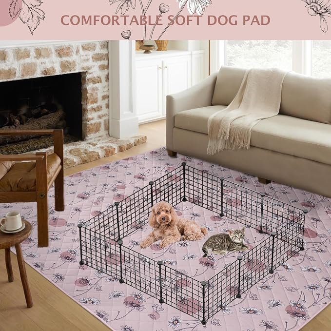 IEUUMLER Washable Pee Pads for Dogs, 1 Pack Non-Slip & Waterproof Pack Whelping Pad, Reusable Washable Puppy Potty Training Pad with Fast Absorbent for Playpen EU007 (Pink Daisy, 63"X63"-1pcs)
