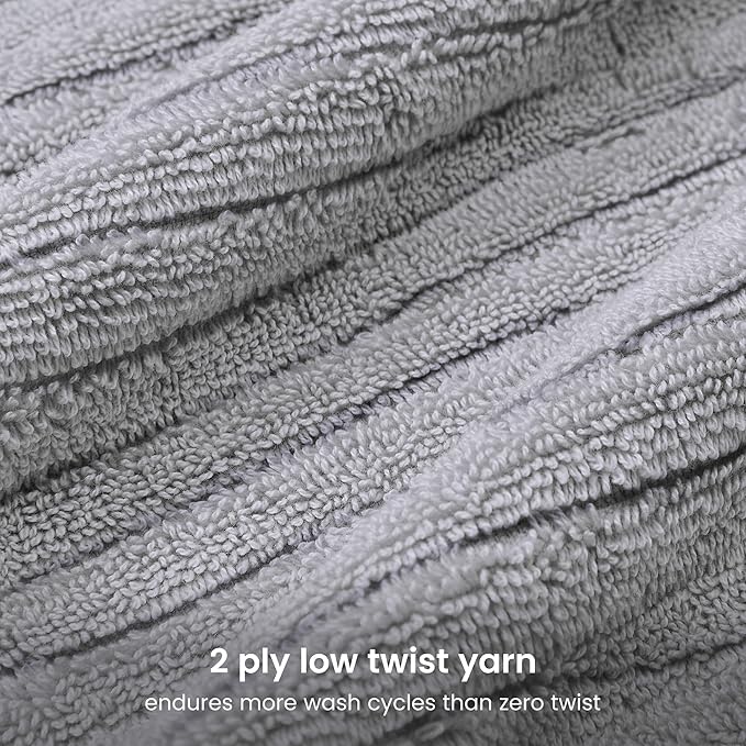 BIOWEAVES 100% Organic Cotton 6-Piece Luxury Bathroom Ribbed Towel Set GOTS Certified 700 GSM, 2 Bath Towel, 2 Hand Towel & 2 Wash Cloths - Lunar Rock