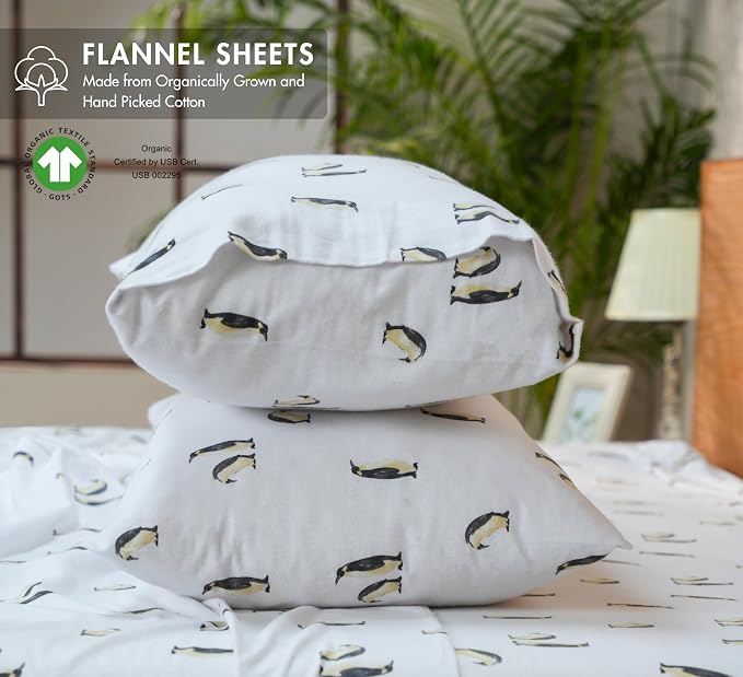 RUVANTI Flannel Sheets Full Size - GOTS Certified 100% Organic Cotton, 4 Piece Warm, Soft & Breathable Set, Deep Pocket Snug Fit, Double Brushed Cozy All Season Bedding, Polar Parade