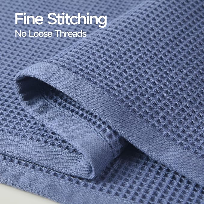ecolook 6-Piece Waffle Weave Towel Set, 100% Cotton, Lightweight, Absorbent & Quick-Drying, 2 Bath Towels (31×63 in), 2 Hand Towels, 2 Washcloths, Lint-Free for Bathroom, Pool, Gym, Travel - Blue