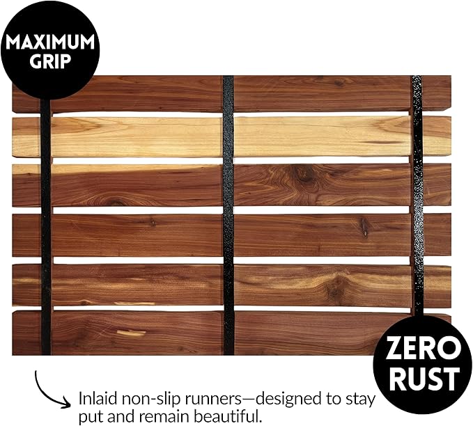 Cedar Wood Bath Mat – 30”x16” Non-Slip Shower Mat | Indoor & Outdoor Use | Wood Bathroom Mat & Floor Protector | Handcrafted in USA - Large