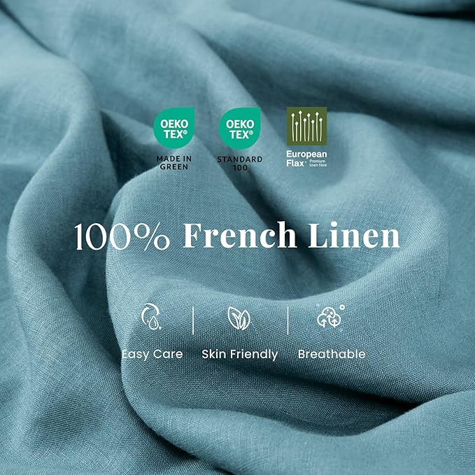 S VICTORY SYMBOL 100% Organic Linen Duvet Cover Set 3 Pieces,Pure Natural French Flax Bedding Set,1 Comforter Cover and 2 Pillowcases,Solid Color Bedding Full Size(Stormy Blue)