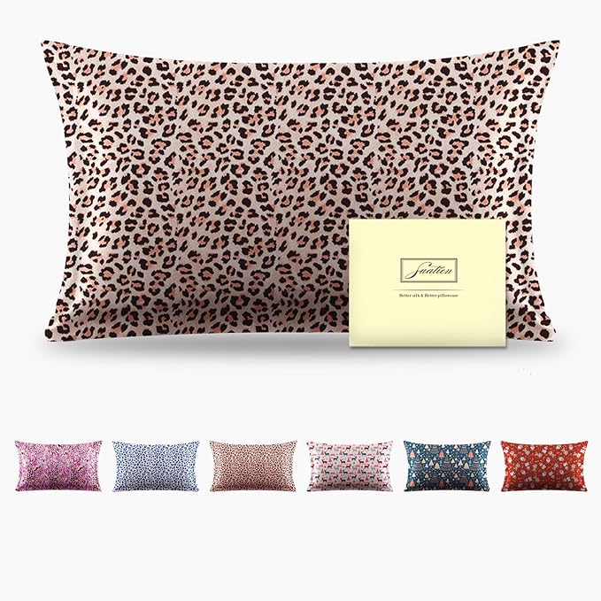 Mulberry Silk Pillowcase for Hair and Skin King Size Leopard Print Silk Pillow Cases with Zipper Soft Breathable Smooth Cooling Silk Pillow Covers for Sleeping (Taupe Leopard, 20"X 36",1Pcs)