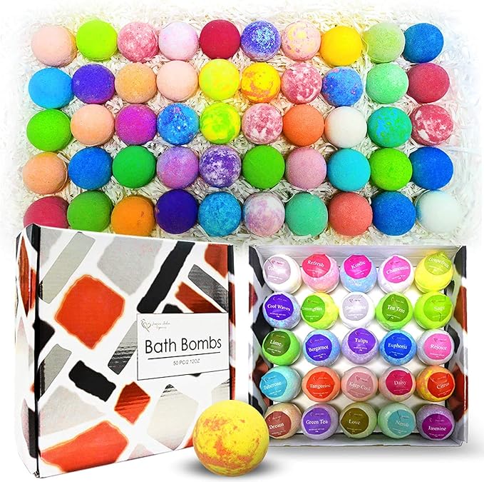 Best Best Bath Bomb Gift Set for Women - 50 Individually Wrapped Bath Bomb Bulk -Organic Moisturizing Bath Balls for Women Men & Kids. Party Favors for Adults & Teens. Sulfate Free Bathbombs!