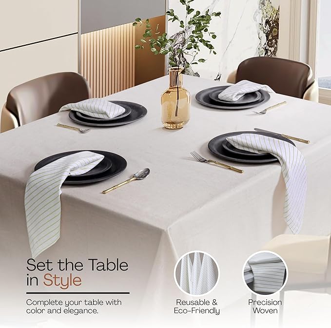 Lemon Green Stripe Cloth Napkins (Set of 12), 18x18 Inch, 100% Cotton, Classic Striped, Soft, Absorbent, Washable Fabric, Durable Table Napkin for Dinners, Luncheon, Everyday Dining