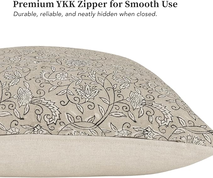 Handmade Block Print 100% Thick Cotton 20 x 20 inch Throw Pillow Cushion Cover with Zipper - Pillowcase for Bedroom, livingroom, Couch, Sofa, Outdoor, Chair, Bed, Home Décor-Lina (Beige)