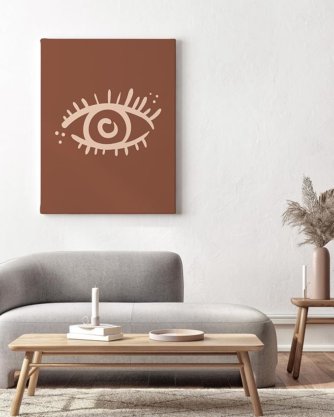 Mystical Evil Eye Wrapped Canvas Wall Art Nazar Protection Symbol Earth Tones Terracotta 24x36 Inch Gallery Stretched Spiritual Home Art Decor