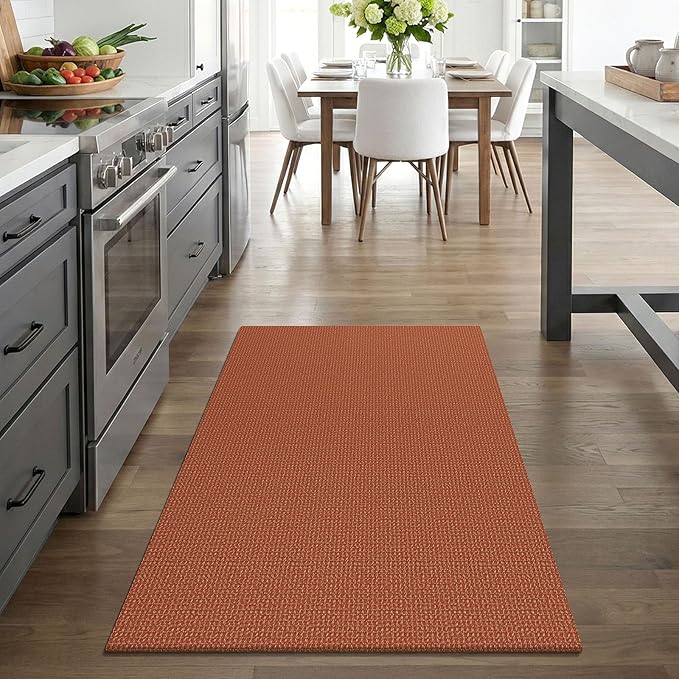 EARTHALL Woven Area Rug 3x4 Ft Washable Rugs for Entryway Braided Non Slip Rubber Backed Throw Rugs Door Mat Indoor Outdoor Entrance Cotton Carpet for Kitchen Foyer Front Door, Rustic Orange/Tan