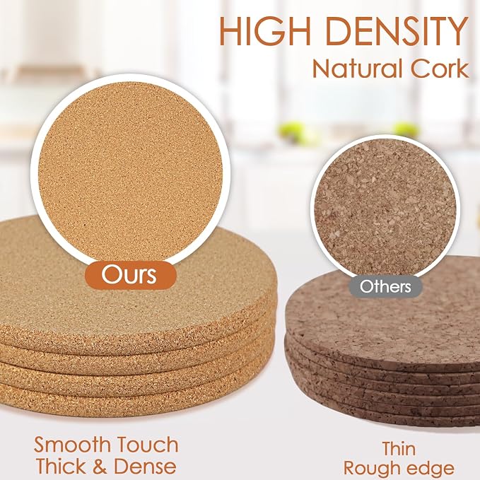 4 Pack Cork Trivets for Hot Dishes, 9.5" High-Density Thick Cork Trivets for Hot Pots and Pans, Heat Resistant Cork Hot Pads for Kitchen, Multifunctional Cork Coasters for Countertop Wooden Table