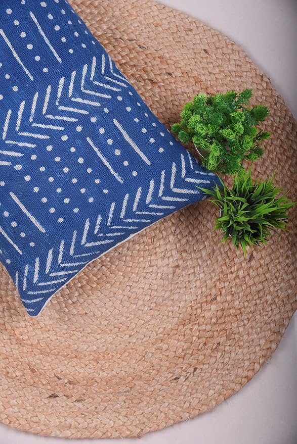 Trade Star Geometric Luxurious Ethnic Cushion Case Decorative Authentic Pillow Case Lumbar Cushion Cover 100% Cotton Throw Pillow Cover for Bedroom Spring Pillow Case (Indigo Snow 12X18 INCHES)