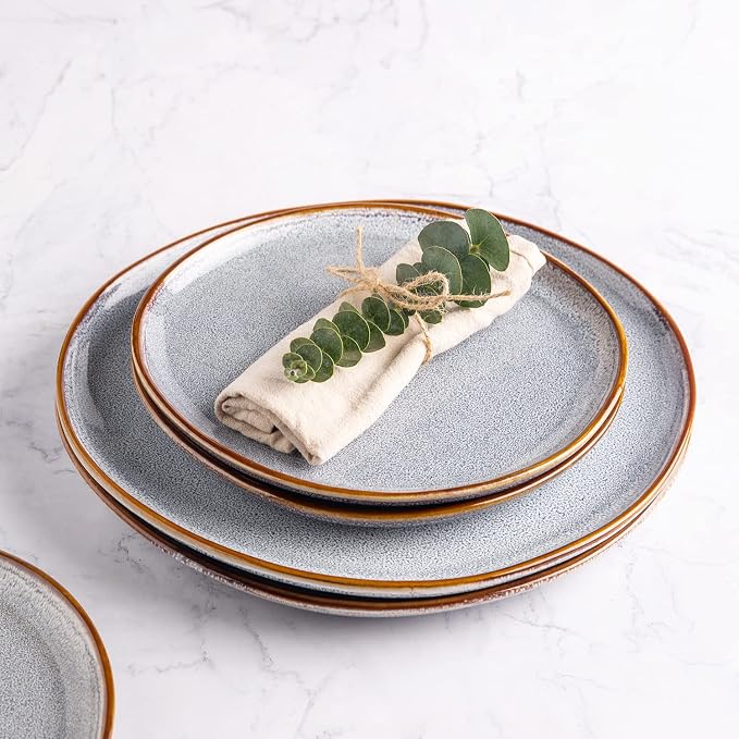 AmorArc Ceramic Plates Set of 6, 8.5 Inch Handmade Reactive Glaze Stoneware Plates set for Dessert, Salad, Appetizer, Small Dinner Plates, Microwave&Dishwasher Safe, Scratch Resistant - Blue