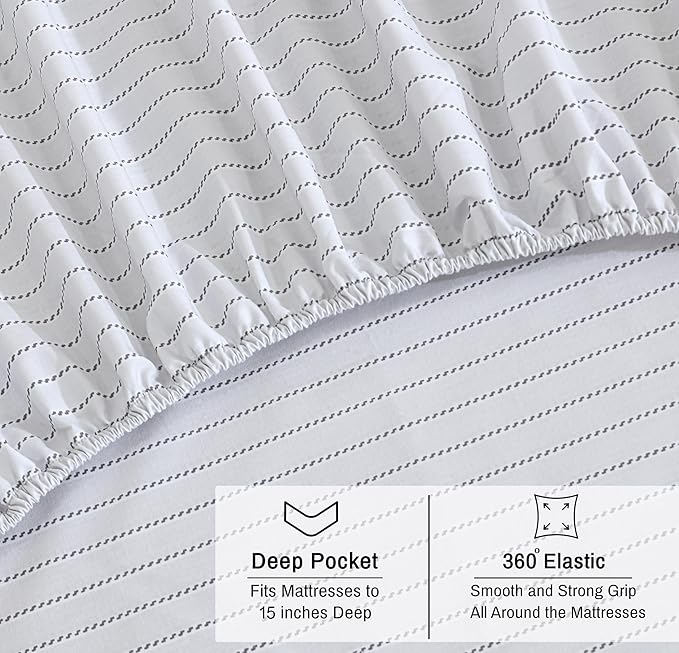 RUVANTI 100% Cotton Organic Percale Sheets Full Size – Crisp Cooling Bed Sheets for Hot Sleepers, Deep Pocket 15”, Soft Peach Finish, Breathable & Durable Hotel-Style 4 Pcs, Construction Line