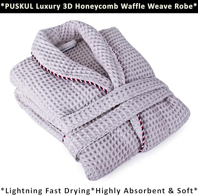 PÜSKÜL Luxury Waffle Robe for Women & Men - Natural 100% Turkish Cotton Bathrobe - Housecoat Womens & Housecoat Mens