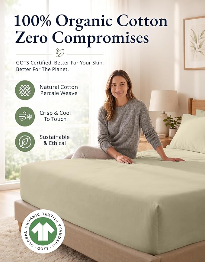 LANE LINEN Twin Fitted Sheet Set (No Flat Sheet) - 100% Organic Cotton Soft & Breathable Percale Weave Fitted Sheet Set for Added Comfort - 15'' Deep Pocket for Snug Fit - GOTS Certified - Linen