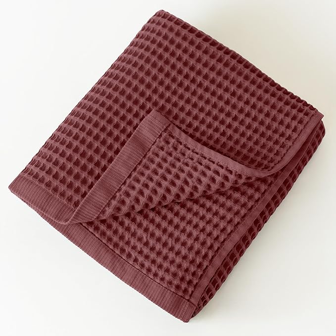Premium Waffle Bath Towels Pack of 2 Extra Large 35x71 inch - 100% Turkish Cotton, Waffle Weave, Quick Dry, Lint Free, Oversized, Thin Bath Sheet Towel (Dark Red, Set of 2 Bath Towels)