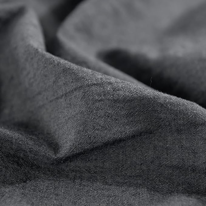NEXHOME PRO Duvet Cover Twin 100% Washed Cotton, Heathered Black Breathable, Durable, Textured, Linen Like, Home Bedding Set 68"x90"