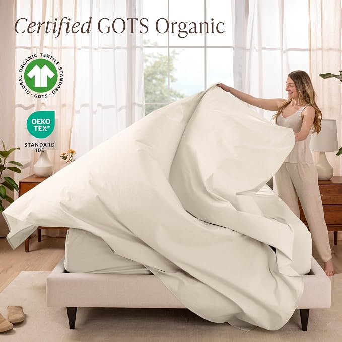 Bare Home 100% Organic Cotton Twin XL Sheet Set - Crisp Percale Weave - Lightweight & Breathable - Bedding Sheets & Pillowcases (Twin XL, Sand)