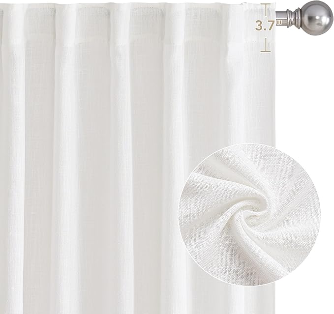 NICETOWN Faux Linen Curtains 84 inch Long 2 Panels Set for Bedroom/Living Room, 55" Wide Snow Wihte Thick Flax Linen Privacy Window Drapes Rod Pocket & Back Tab with Light Filtering, W55 x L84