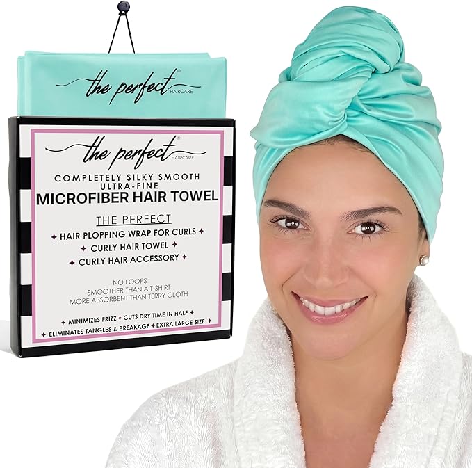 Microfiber Hair Towel Wrap for Women – Large Fast Drying Hair Towel with Patented Clip – Anti-Frizz, Super Absorbent, Silky Smooth Microfiber – Plopping Hair Wrap for Curly, Wavy & Straight Hair