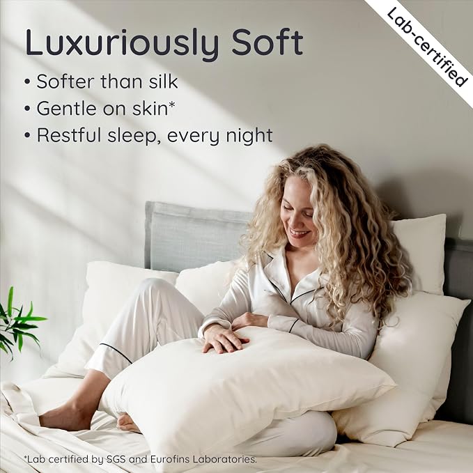 Bambaw 100% Viscose Derived from Bamboo Pillowcase Standard Size – Set of 2 Cooling Pillow Cases for Hot Sleepers with Envelope Closure, Breathable, Soft & Anti Acne Pillow Case Standard Size (Ivory)