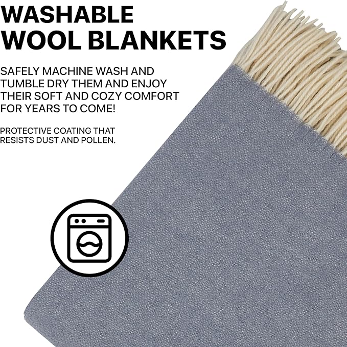 | Wool Blanket/Throw | 100% New Zealand Wool | Perfect for Home and Outdoors | Virgin Wool Throw with Fringes 75"x87" (190 x 220 cm)