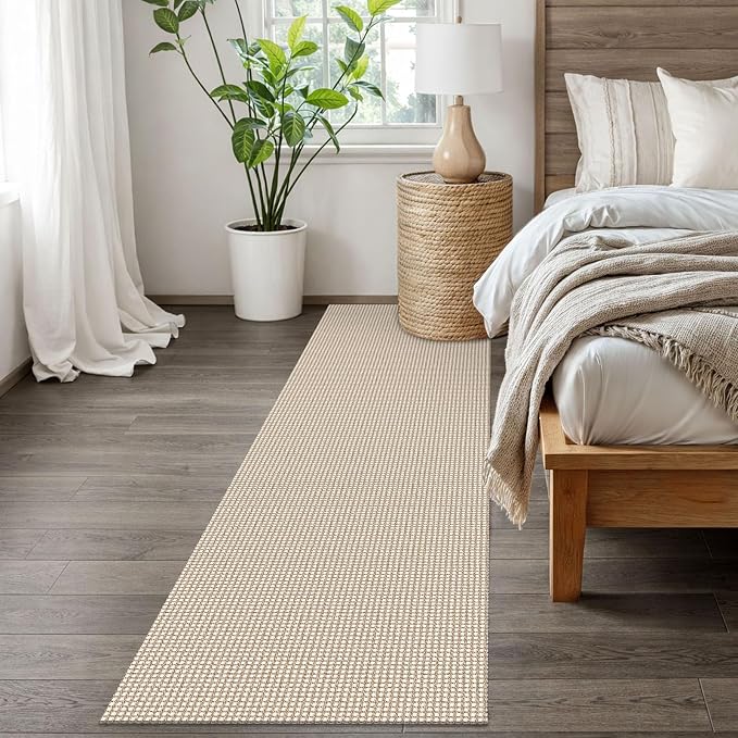 EARTHALL Woven Runner Rug 2.6x8 Ft Washable Runners for Hallways Wide Non Slip Rubber Backed Kitchen Runner Braided Indoor Floor Carpet for Entryway Hallway Kitchen Bedroom, Beige/Ivory