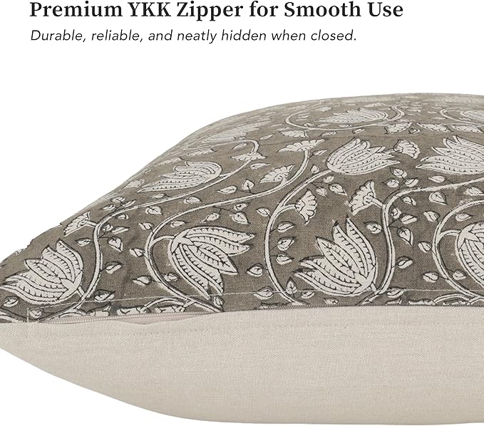 Handmade Block Print 100% Thick Cotton 20 x 20 inch Throw Pillow Cushion Cover with Zipper - Pillowcase for Bedroom, livingroom, Couch, Sofa, Outdoor, Chair, Bed, Home Décor-Sansa (Grey 1)