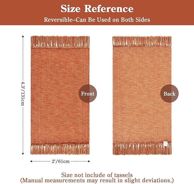 Collive Kitchen Runner Rug, 2' x 4.3' Hand-Woven Reversible Washable Rugs, Terracotta Cotton Modern Farmhouse Bathroom Mat Hallway Carpet for Foyer Bedroom Entry Front Door Fall Decor