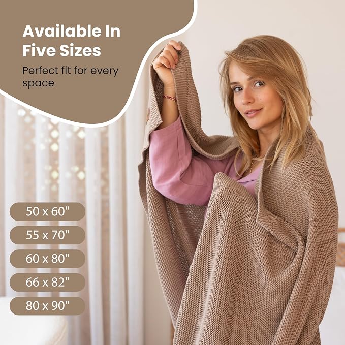 Dalisa 100% Organic Turkish Cotton Throw Blanket - GOTS Certified, Cozy - Perfect for Couch, Bed, and Home Decor - Boho Vintage Knit Alina (Mocha Meringue, 60x80)