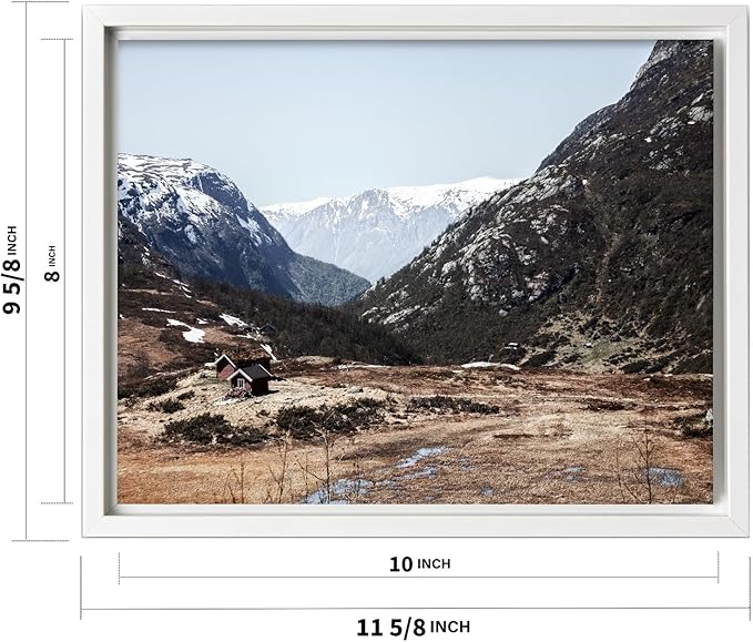 Monem Art Scandinavian Mountain Cabin Landscape Photography Print - Nordic Nature Scenic Art Poster - Wall Decor for Living Room, Bedroom or Office - 8x10 White Framed CANVAS by Mareike Bohmer