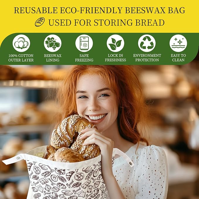 Reusable Beeswax Bread Bags,Beeswax Lined Bread Bags for Sourdough