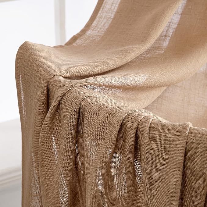 MIULEE Brown Linen Curtains 90 Inch Length 2 Panels for Bedroom Living Room, Soft Thick Linen Textured Window Drapes Semi Sheer Light Filtering Back Tab Rod Pocket Burlap Look Decor, W37xL90