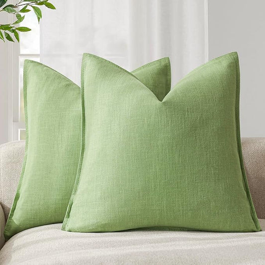 Foindtower Pack of 2, Decorative Linen Soild Throw Pillow Covers Soft Accent Euro Cushion Case Boho Farmhouse Pillowcase for Chair Couch Sofa Bedroom Living Room Home Decor 22 x 22 Inch Lime Green